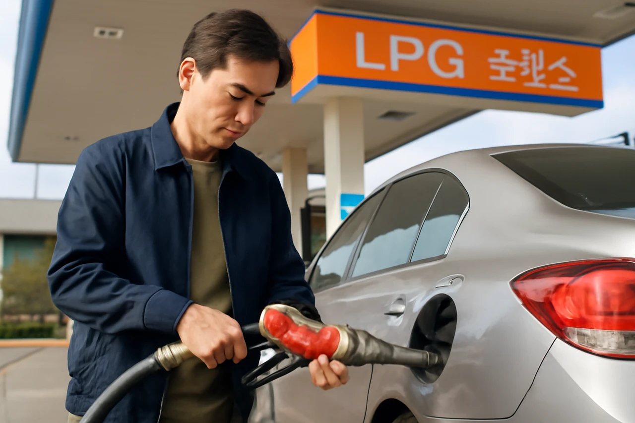 주유소 LPG·휘발유 가격 표지판 / AI 생성 이미지