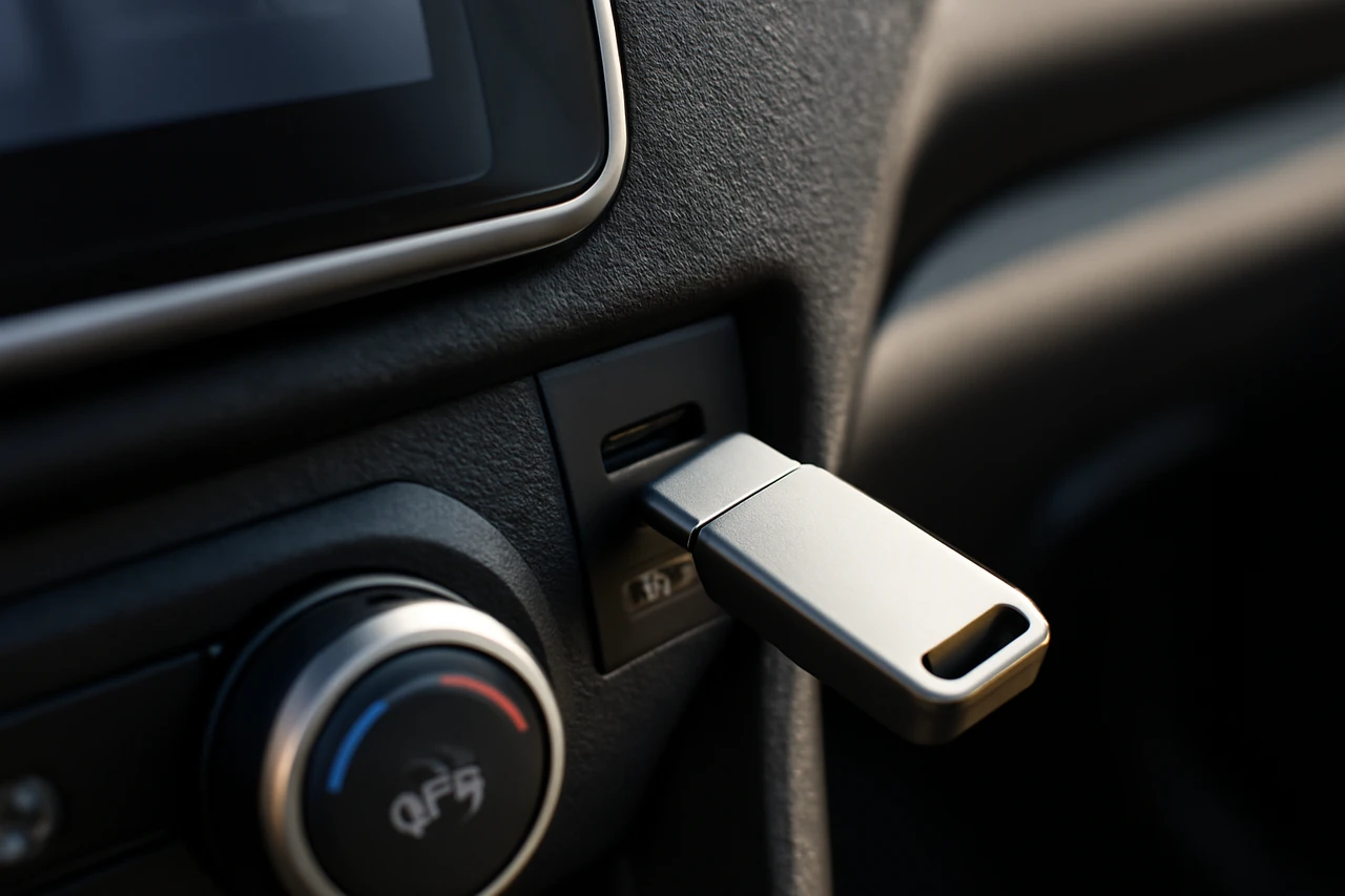 USB 메모리를 꽂은 차량 센터콘솔 / AI 생성 이미지